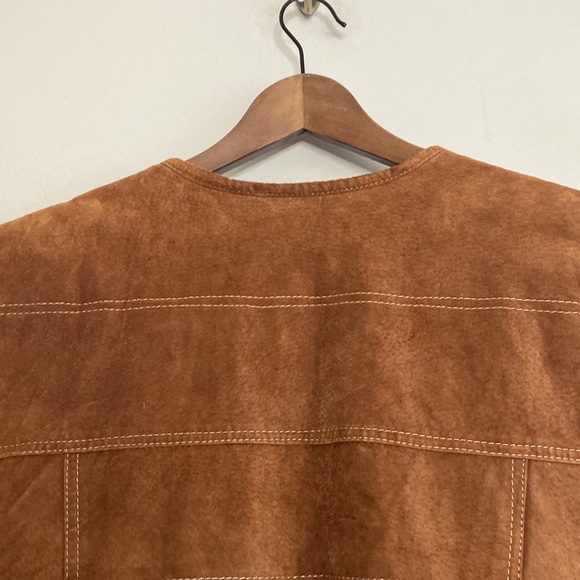 Vintage Vest Mens XL Brown Leather Cream Faux Shearling Fleece Reversible - Picture 4 of 16